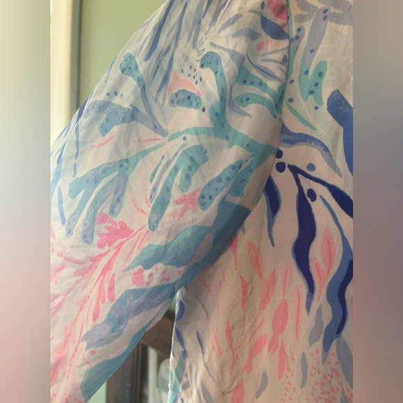 HP 9/22 🎉🎊 Lightly worn Lilly Pulitzer pink & blue corral print silk dress - Picture 6 of 10